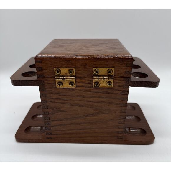 Vtg Decatur Finger Jointed Wooden Humidor Aztec Clay Moistener 6 Pipe Holder - Picture 8 of 11